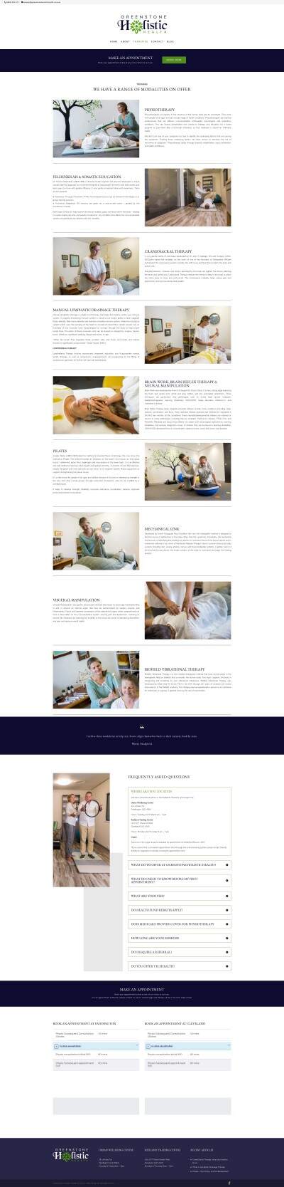 Website Design of Greenstone Holistic Health Services Page